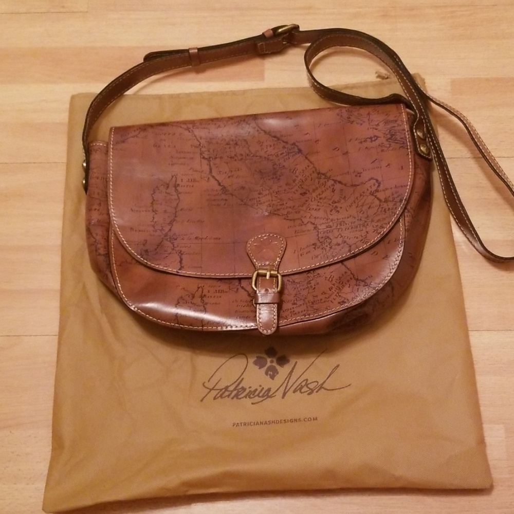 Patricia Nash Leather Map Saddle Bag